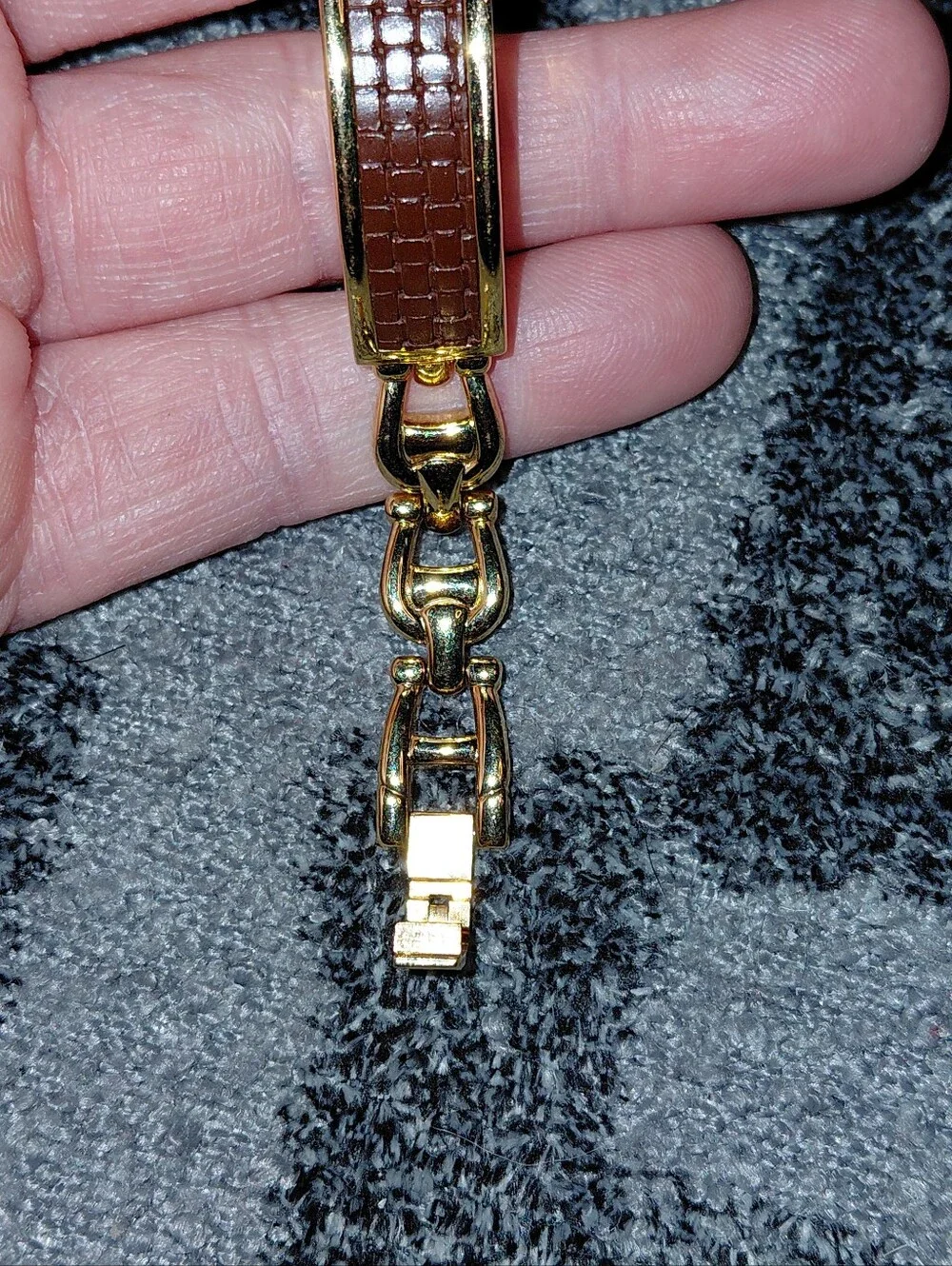 Vintage Etienne Aigner Square Watch Mother of Pearl Gold Brown Equestrian Y2K CC
